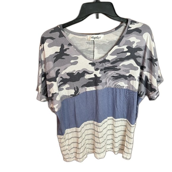 Haptics by Holly Harper Boutique Short Sleeve Top Camo blue mashup‎ - Picture 1 of 10
